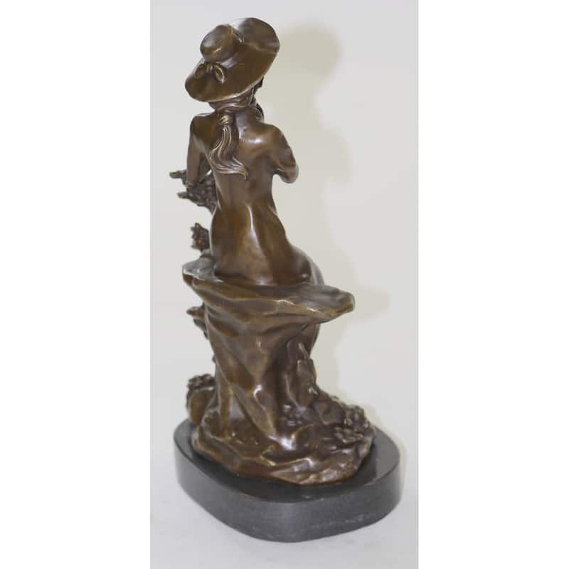 Rare Signed Lady W/ Dog Bronze Statue Figurine Art Deco Sculpture Figure Decor