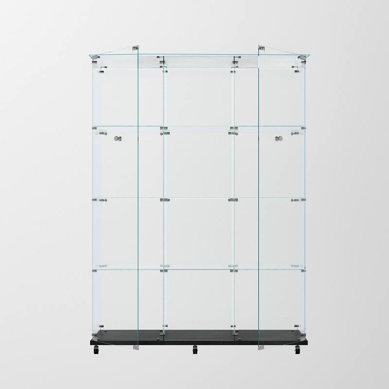 Tempered Glass Display Cabinet, File Cabinet with Bluetooth LED Light Strips,Tempered Glass Top, Lock on Door Wheels