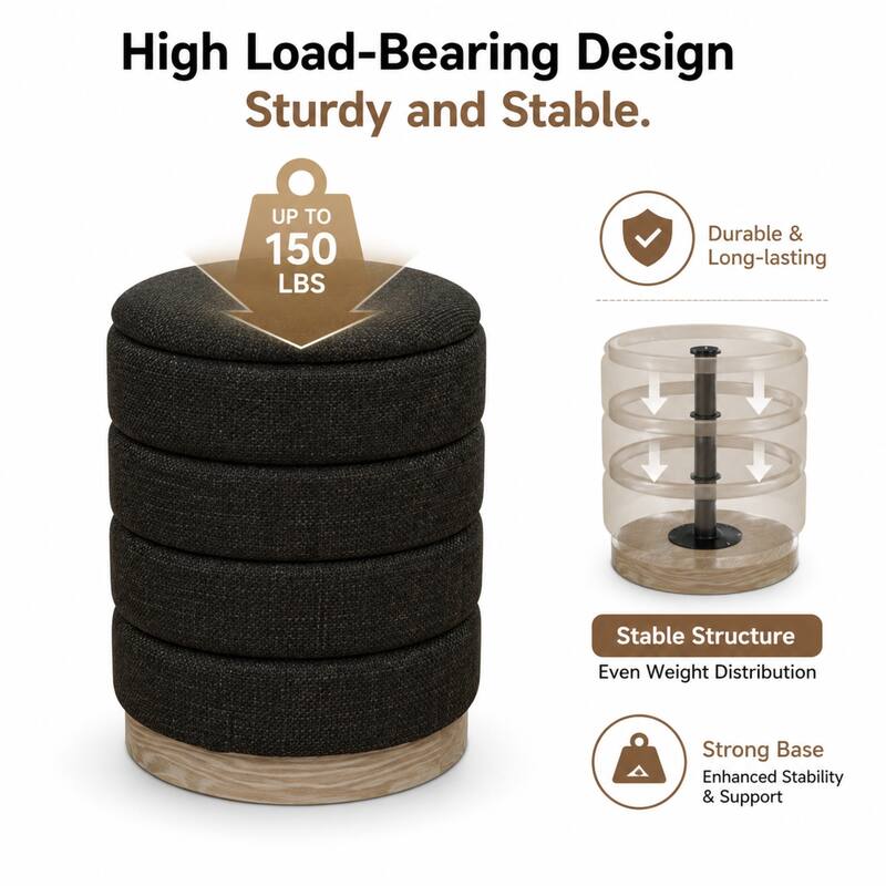 Aria Home Modern Cylinder Ottoman with Hidden Storage Upholstery Seat