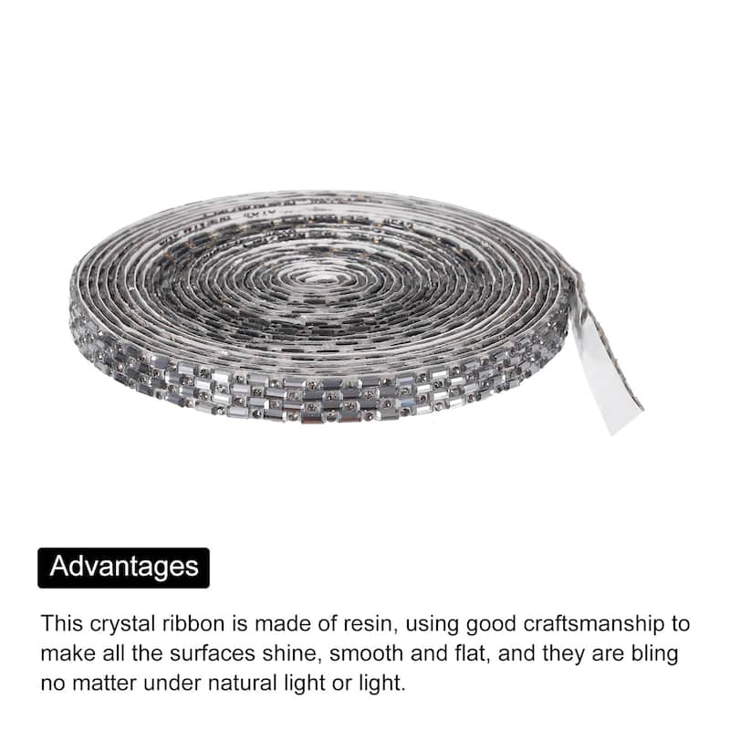 5 Pcs 5 Yards 10mm Self-Adhesive Crystal Rhinestone Ribbon Clear Gray - Clear Gray