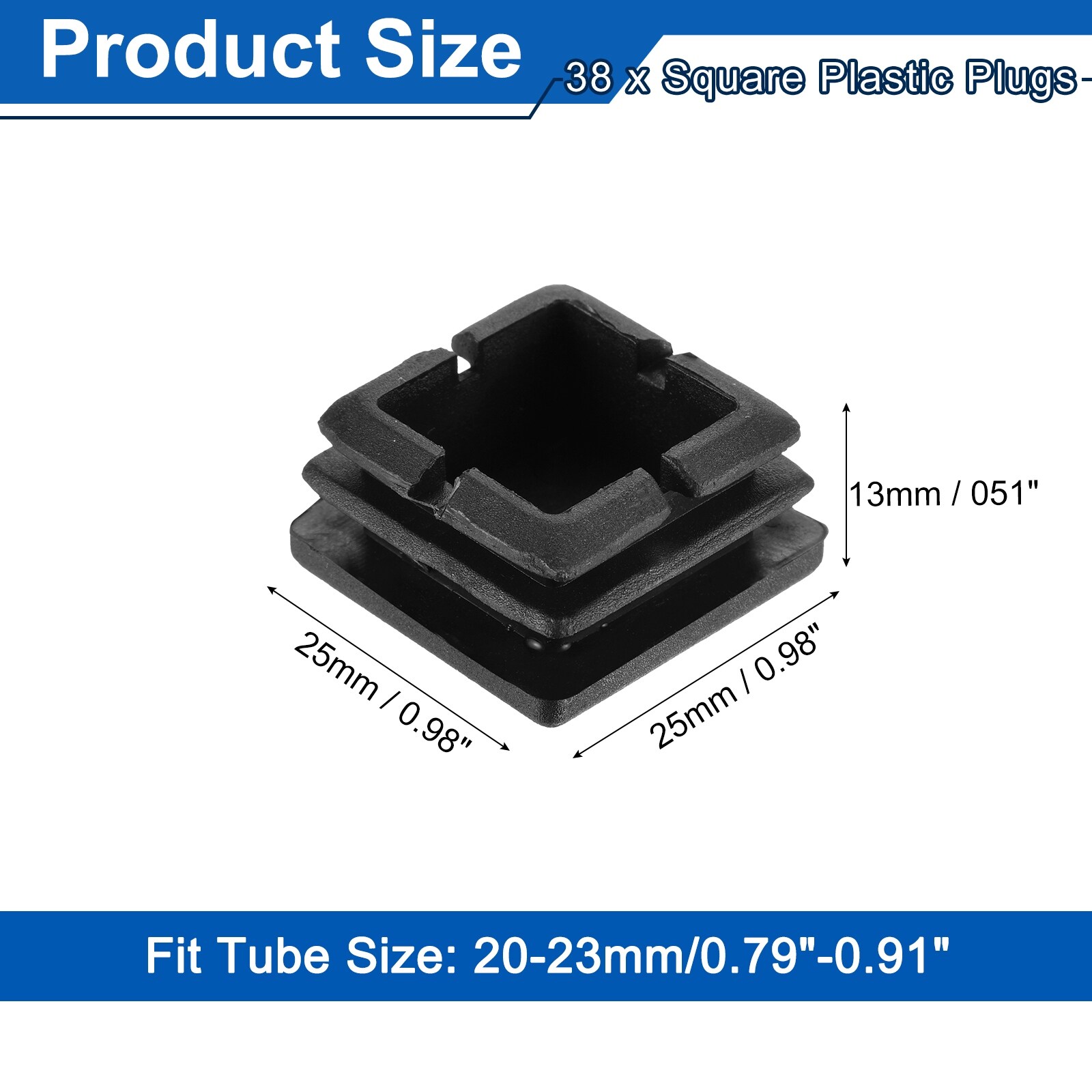 Square Plastic Plugs, Pipe Tubing End Cap for Square Tube Furniture Chair Leg - Black