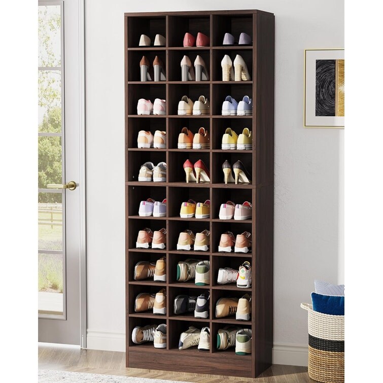 30 Pairs Tall Shoe Cabinet 10 Tiers White Wooden Shoe Storage Rack for Closet Entryway 10 tier