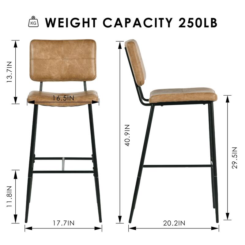 Homy Casa Set of 2 Faux Leather Counter Stools/Bar stools with Black Metal Legs and Low Backrest - N/A