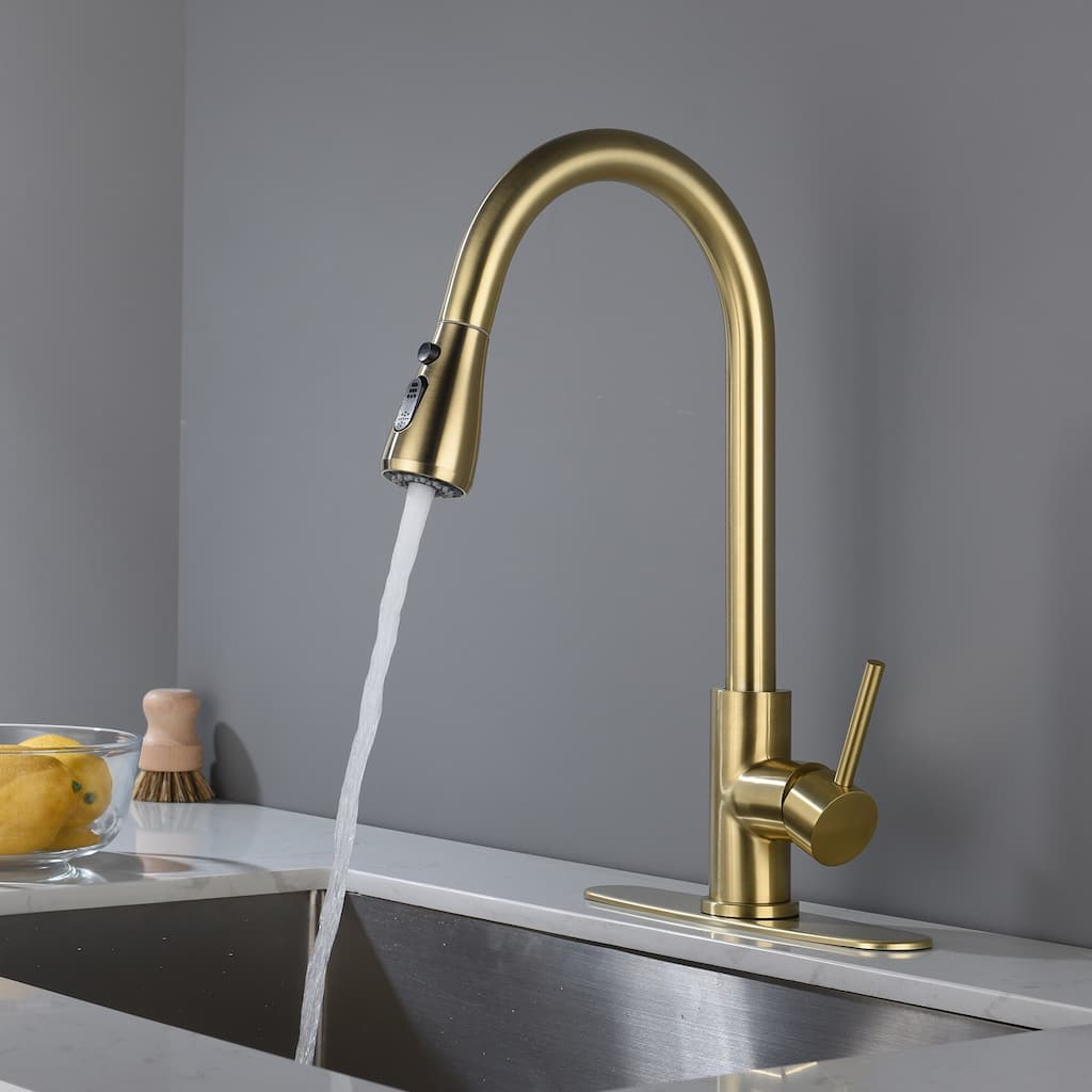 Kitchen Faucet with Pull Out Spraye in Brushed Gold - 16.5 inch