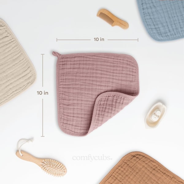 dimension image slide 1 of 18, Muslin Baby Washcloths, Soft 10"x10" Cotton by Comfy Cubs