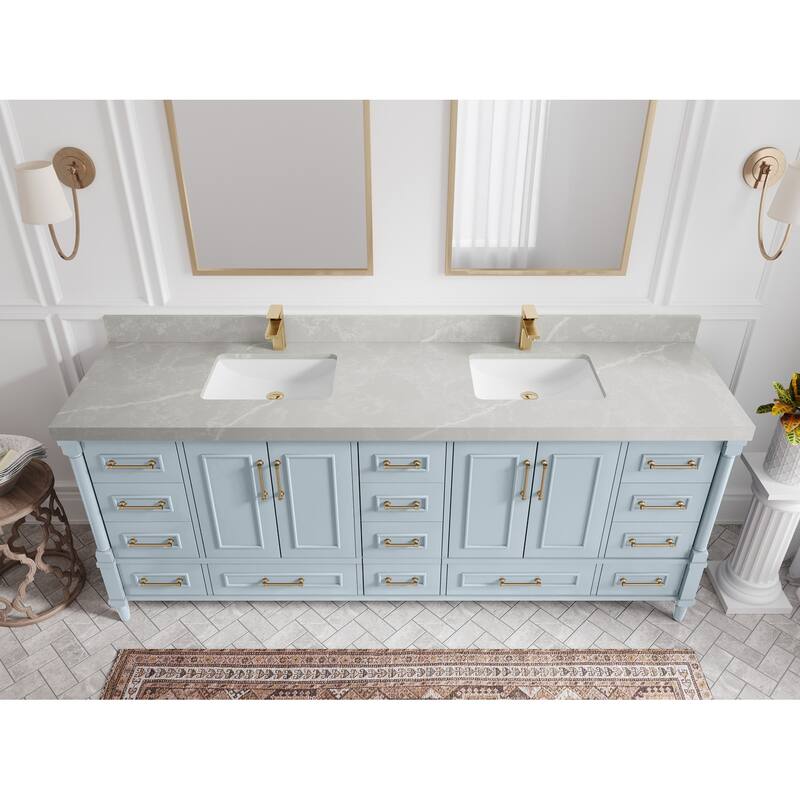 Willow Collections 84 in. W x 22 in. D Aberdeen Double Bowl Sink Bathroom Vanity in Pewter Green with Countertop