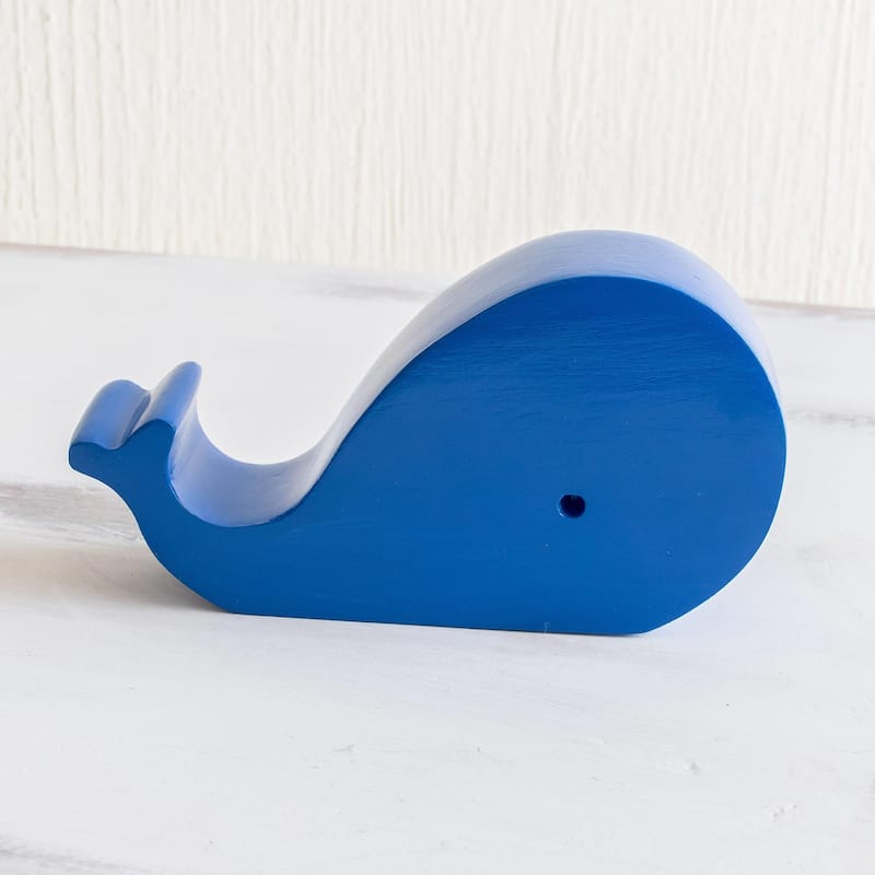 Novica Handmade Blue Whale Wood Phone Holder