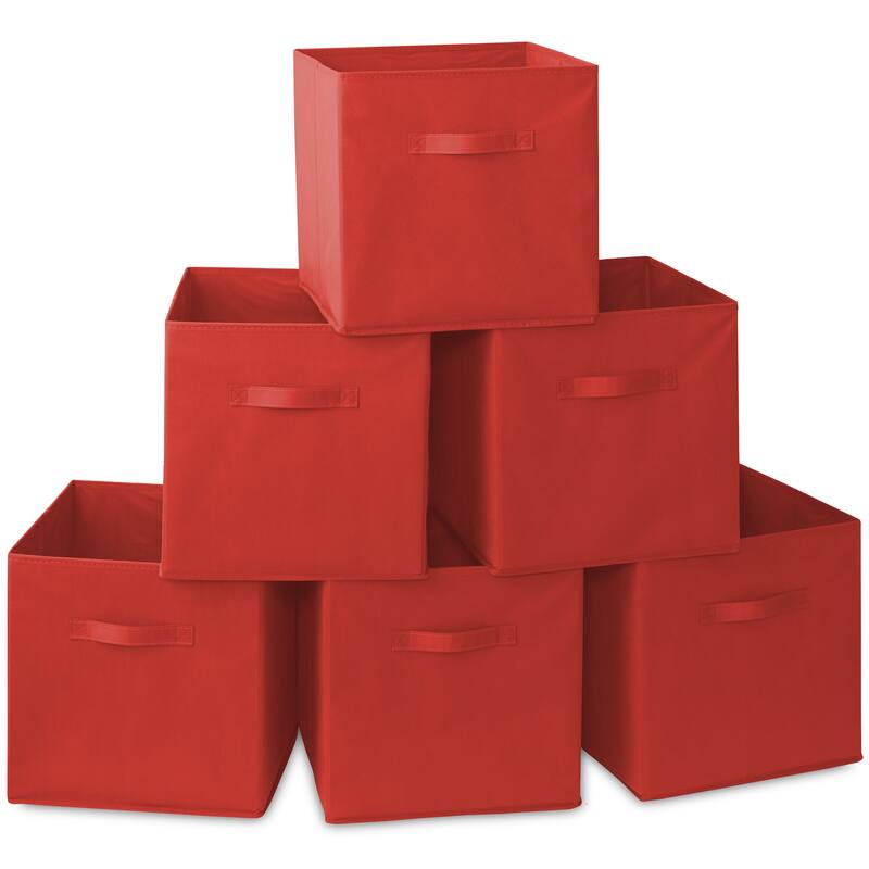 Set of 6 Collapsible Fabric Cubes 13in Storage Bins Red - 13" x 13" x 13" - Red - 13" x 13" x 13"