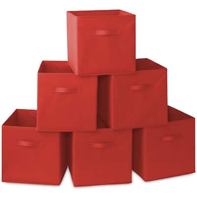 Set of 6 Collapsible Fabric Cubes 13in Storage Bins Red - 13" x 13" x 13"