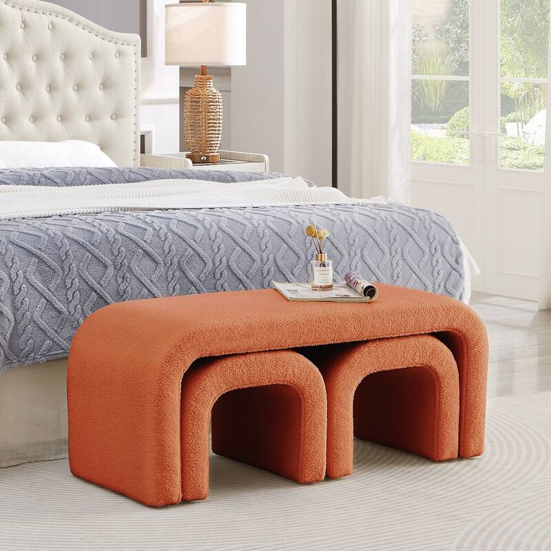 Set of 3 U-Shaped Modern Bench Ottoman Bench for Entryway