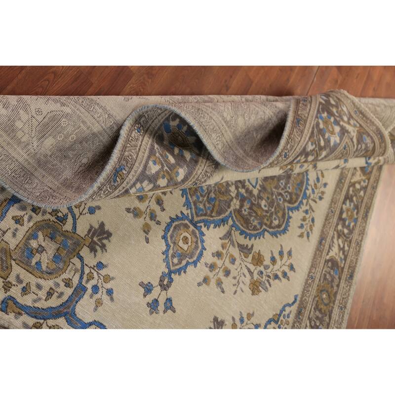 Tabriz Persian Rug Hand-Knotted Traditional Beige Wool Carpet - 6'5"x 9'4"