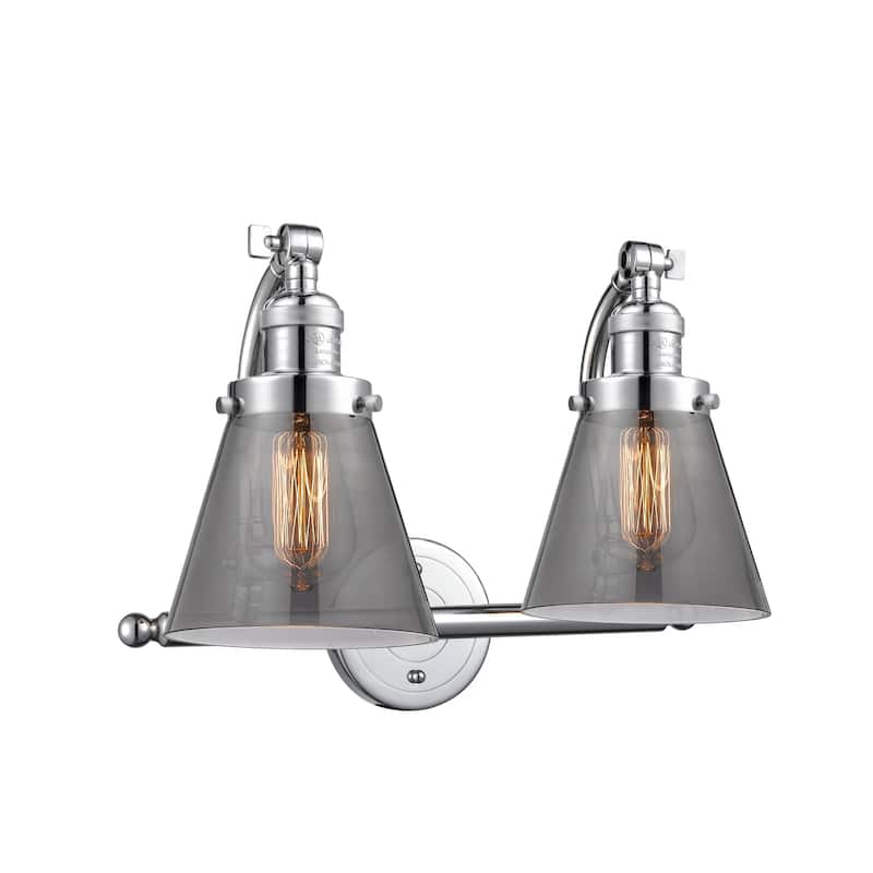 Innovations Lighting Small Cone 2 Light 18" Wide Bathroom Vanity Light - Polished Chrome / Smoked