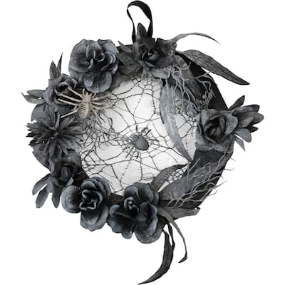 Haunted Hill Farm 22-In. Halloween Wreath with Spiders, Indoor/Covered Outdoor Halloween Decoration