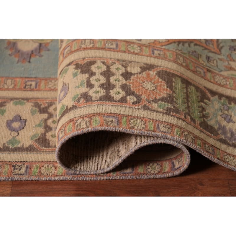 Light Blue Medallion Tabriz Persian Rug Handmade Wool Carpet - 9'7"x 12'10"