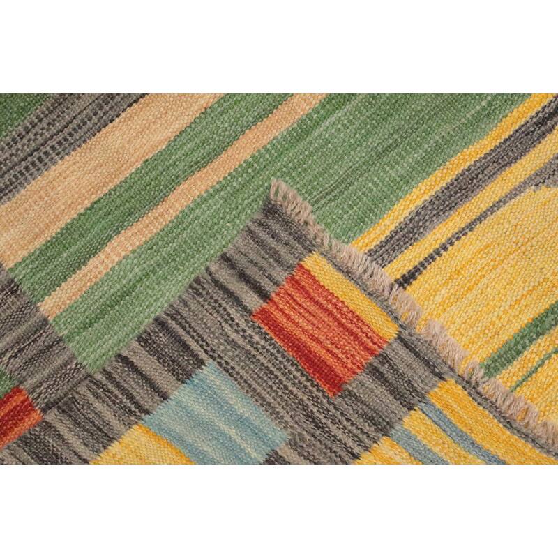 Hand Woven Oriental 100% Wool Carpet Southwestern Tribal Multi-Colored Kilim Area Rug - 8' 5'' X 5' 11''