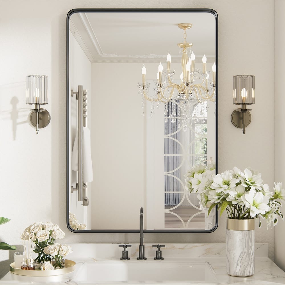 Modern Rounded Rectangle Metal Frame Wall Mirror