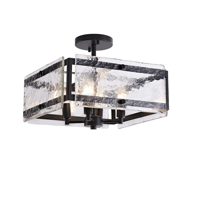 Laia 15" 4-light Hand Crafted Glass Panels Square Flush Mount - 15" W x 15" H x 15" D
