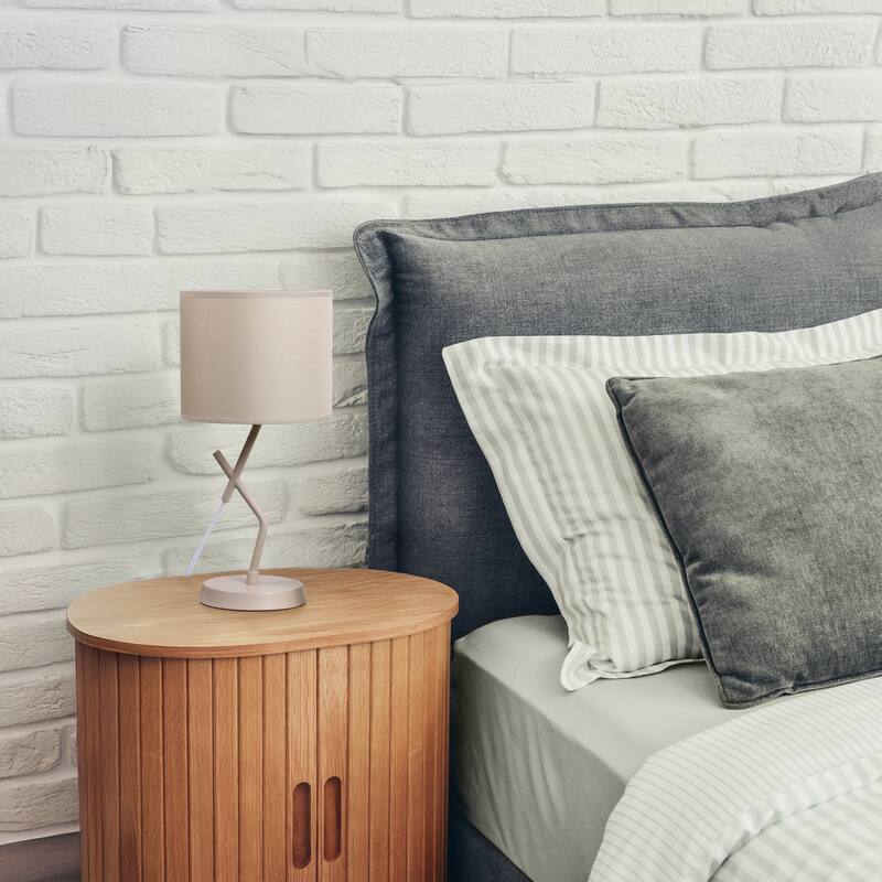 Abstract Angular Table Lamp with Drum Shade - 17" - Beige