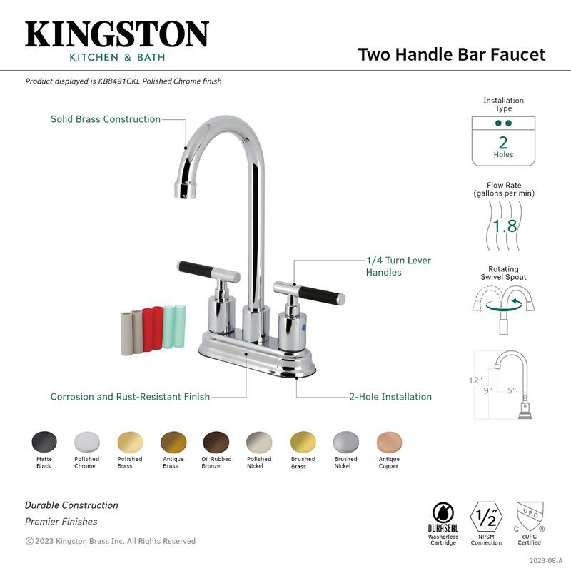 Kingston Brass Kaiser Two-Handle 2-Hole Deck Mount Bar Faucet