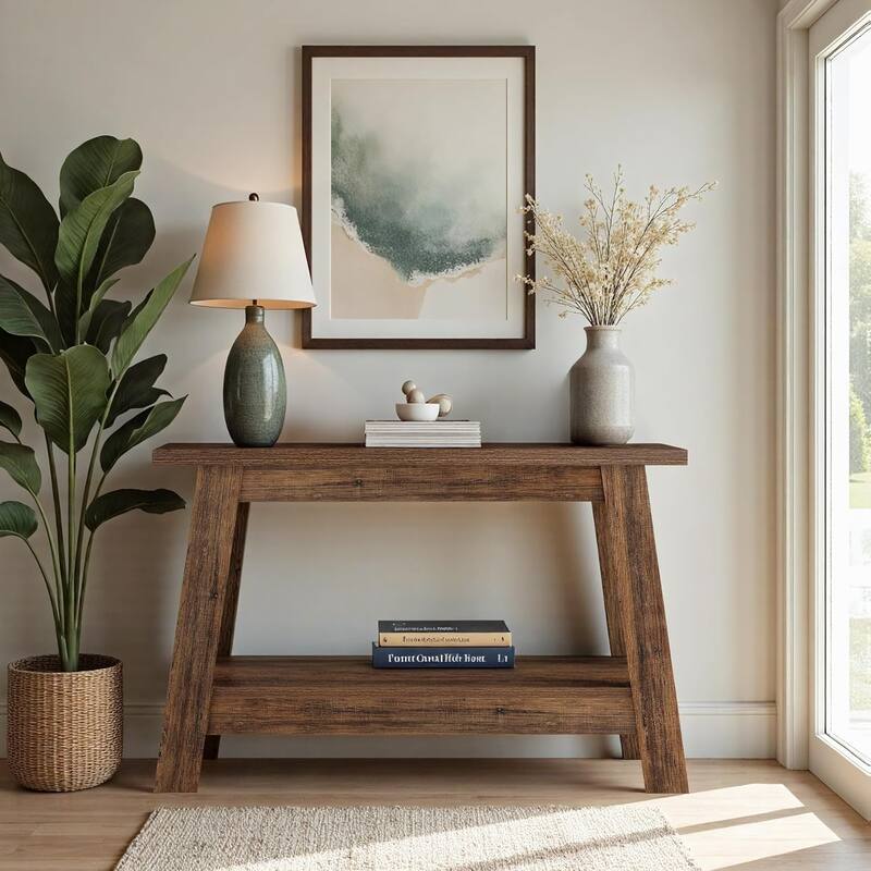 41.3-Inch Farmhouse Entryway Table, 2-Tier Narrow Console Table for Small Spaces, Living Room, Hallway, Foyer