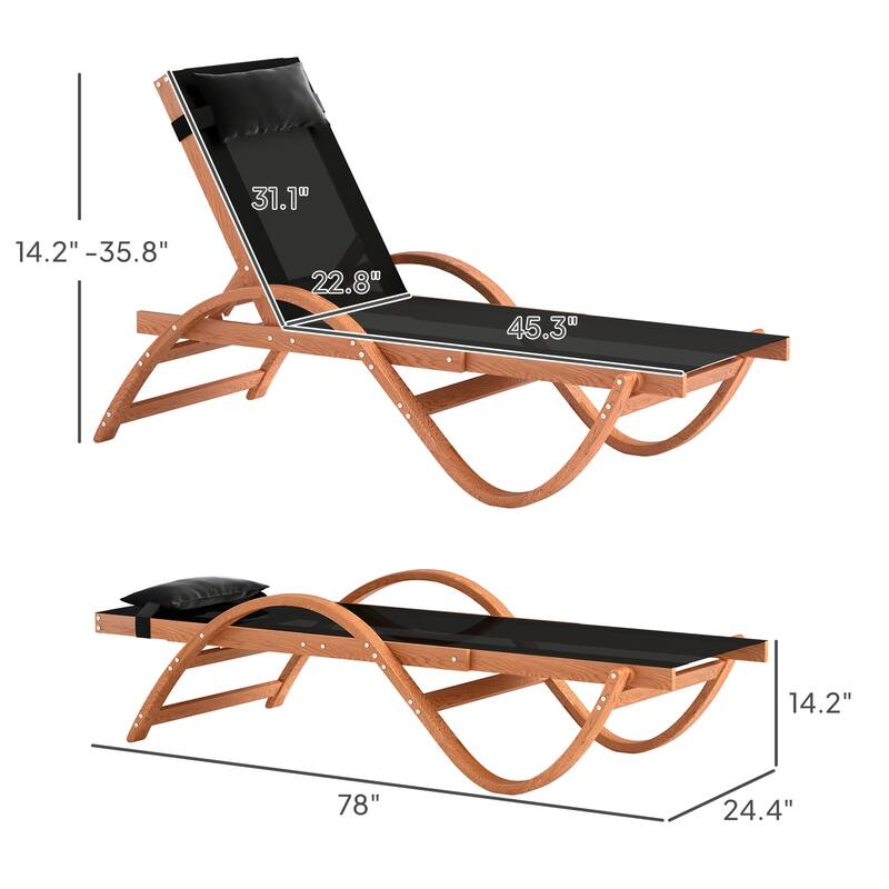 Outdoor Lounge Chair Larch Wood Frame Breathable Mesh Adjustable Backrest Garden Patio Deck Chair - 29.1" W x 72" D x 35.8" H