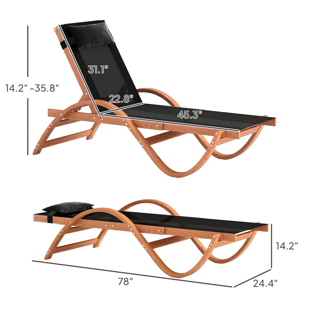 Outdoor Lounge Chair Larch Wood Frame Breathable Mesh Adjustable Backrest Garden Patio Deck Chair - 29.1" W x 72" D x 35.8" H