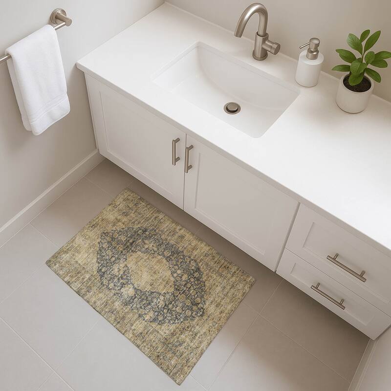 Premium Washable Super Soft Vintage Traditional Mayfield Rug - Charcoal - 1'8" x 2'6"