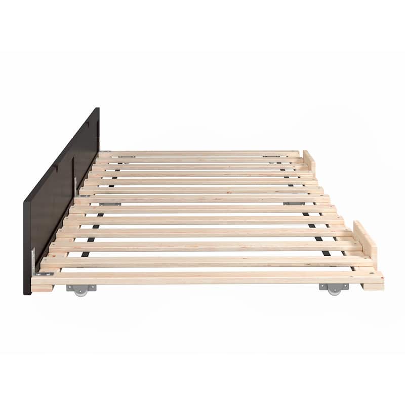 Twin XL Trundle Bed - Contemporary Espresso Bed Frame - Solid Wood - Space Saving Design