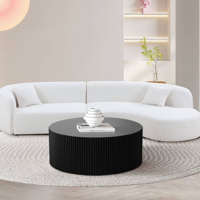Modern Glam 36 inches Handcraft Relief Side End Round Coffee Table for Living Room