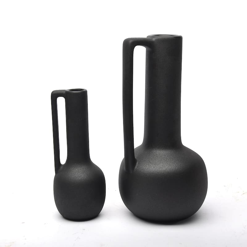 Black Ceramic Decorative Water Jugs Set of Two Modern Accent Vases - Black