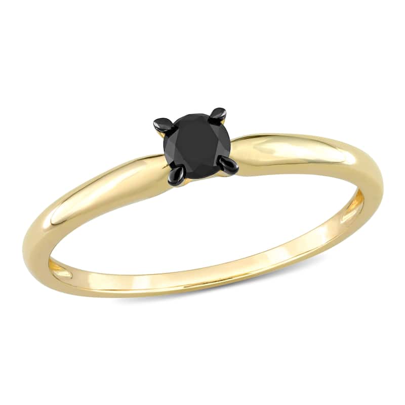 Miadora 1/4ct TDW Black Diamond Solitaire Engagement Ring in 14k Yellow Gold