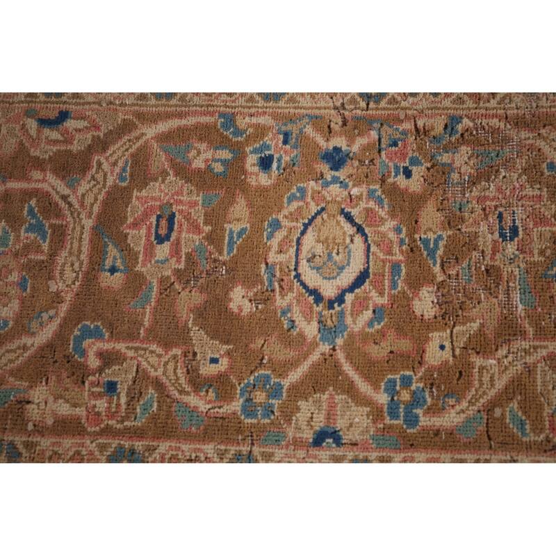 Traditional Kashan Persian Large Vintage Rug Hand-Knotted Wool Carpet - 9'6"x 14'10"