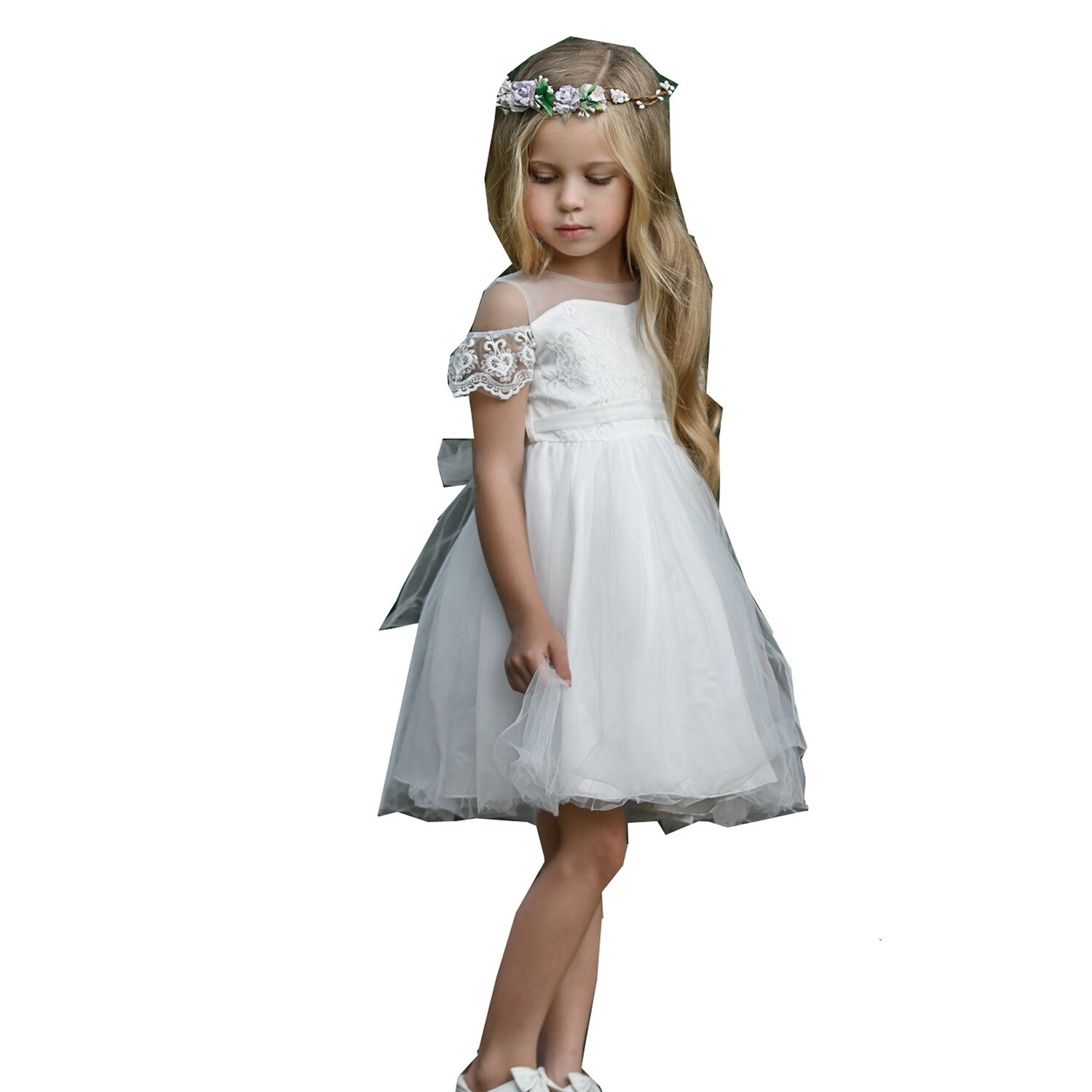 Think Pink Bows Girls Off White Lace Short Irina Flower Girl Dress Overstock