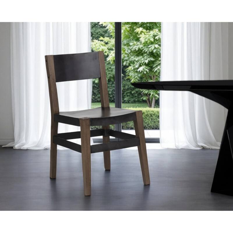 HomeRoots Black And Brown Metal and Wood Open Back Dining Side Chair - 18.00 in. x 31.00 in. x 16.80 in. - Single - 18.00 in. x 31.00 in.  x 16.80 in.