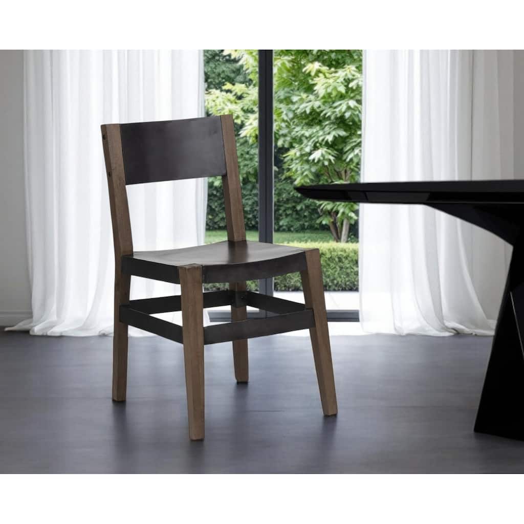 HomeRoots Black And Brown Metal and Wood Open Back Dining Side Chair - 18.00 in. x 31.00 in. x 16.80 in.