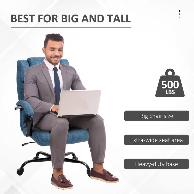 Large High Back Office Chair Computer Chair with Linen Finish Wide Seat Height Adjustable and Swivel Wheels, for Office