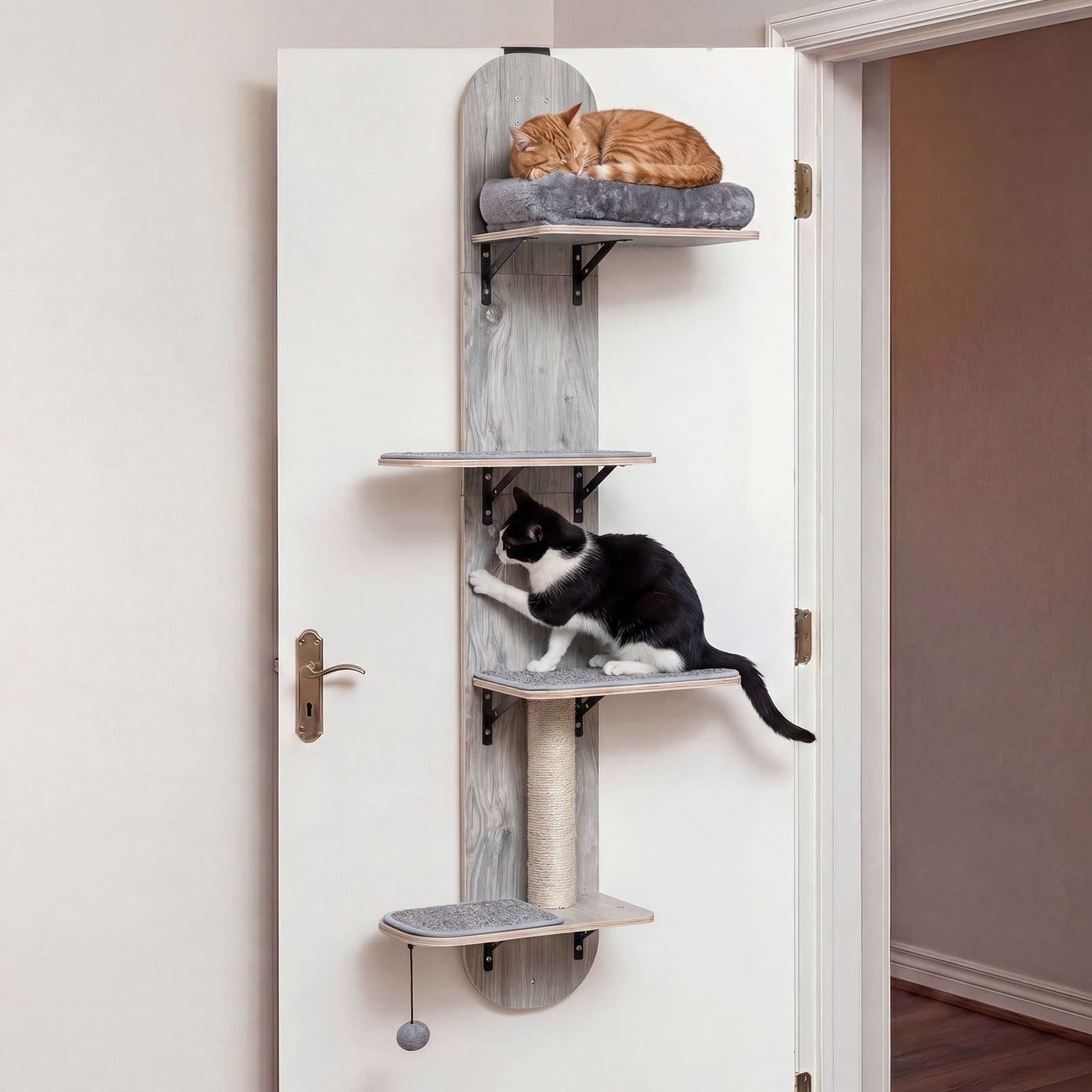 Gymax Door Hanging Cat Climber w/Plush Bed Scratching Post Carpeted
