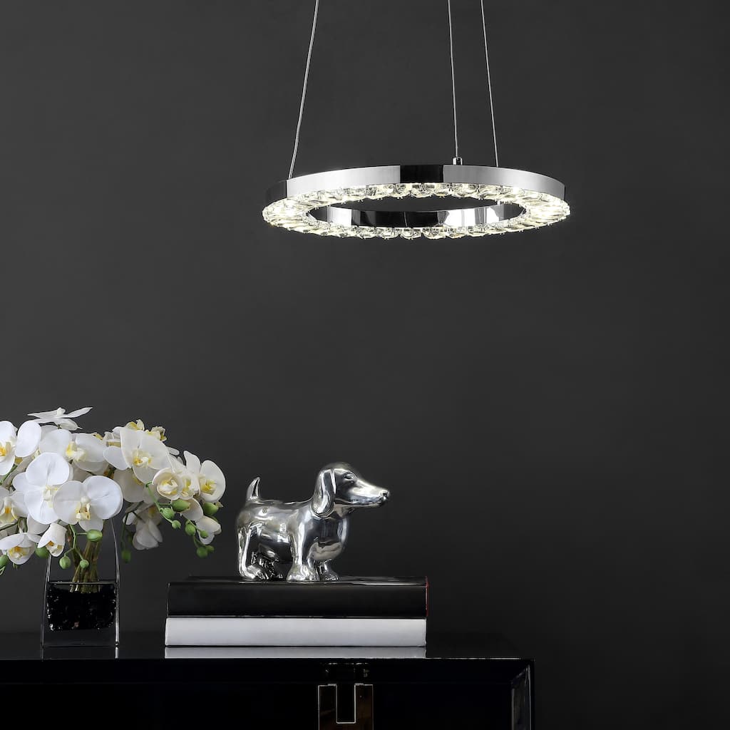 SAFAVIEH Lighting Dionigia LED Pendant - 14" x 14" x 1" - Chrome - 14Wx14Dx74H