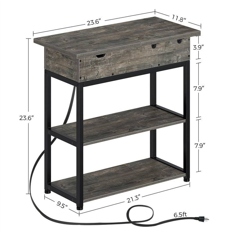 End Table with Charging Station - 11.8"D x 23.6"W x 23.6"H