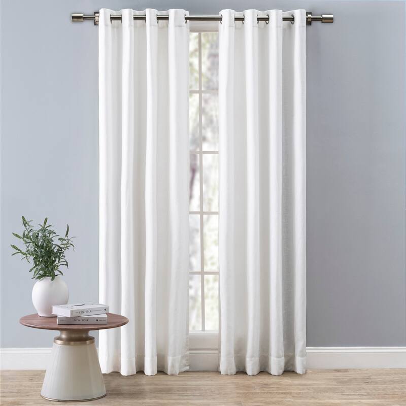New Castle Gorgeous Slubbed Linen Lined Grommet Curtain Panel - 52"W x 63"L - White