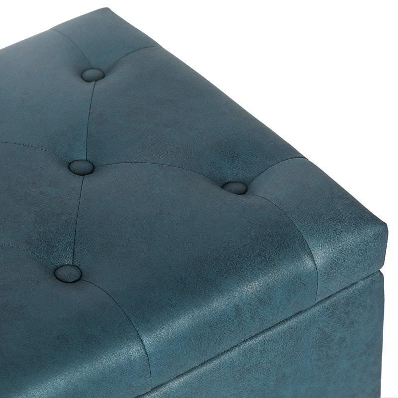 Adeco Storage Ottoman Faux Leather Button Tufted Bench Rectangle Footrest