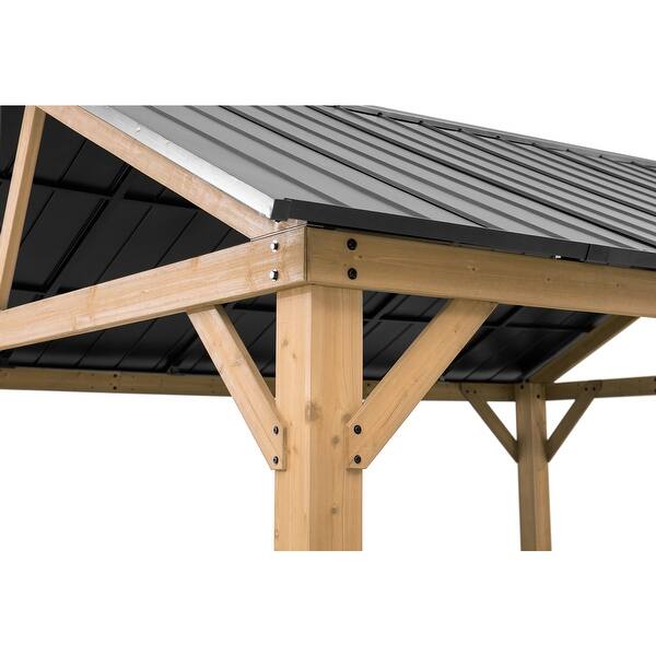 Shop Sunjoy 12 Ft X 14 Ft Cedar Framed Gazebo With Gable Roof Overstock 30581605 Black