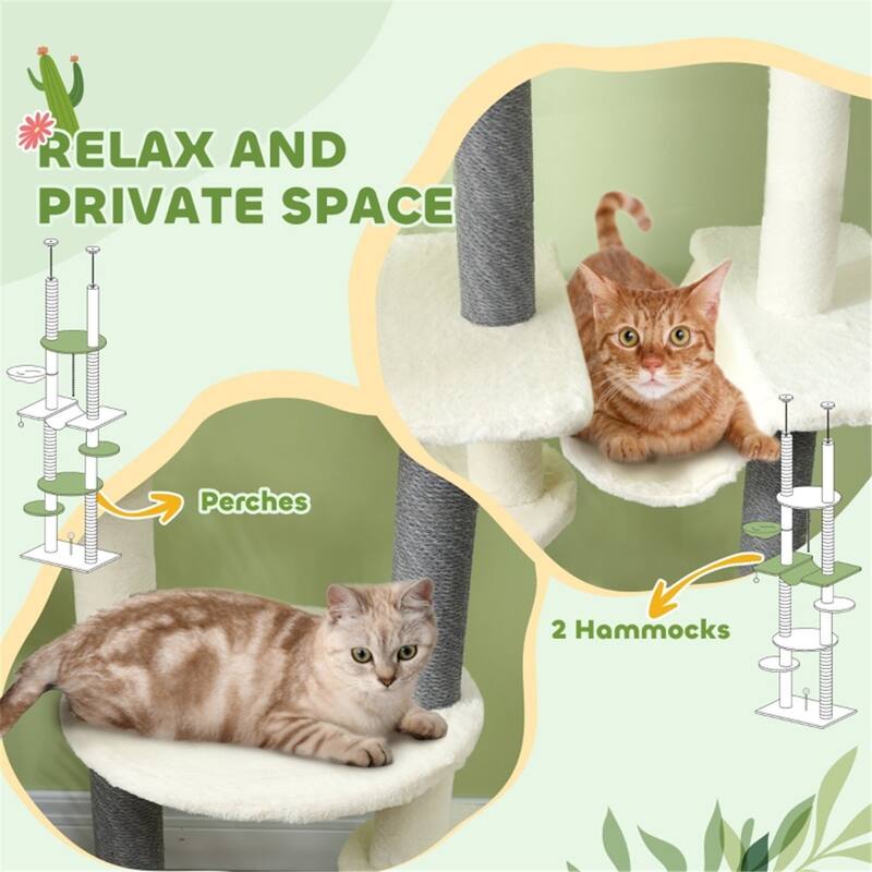 White-Grey Vertical Cat Tree with Adjustable Height and Soft Plush Cover - 23.6" W x 17.3" D x 88.6" -100.4" H