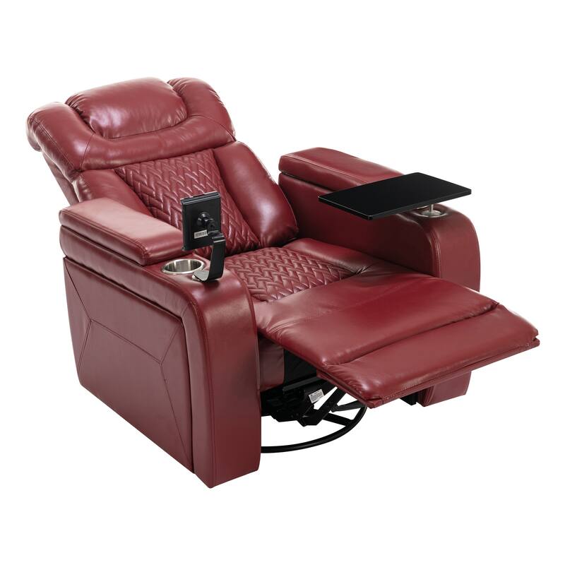 270° Swivel PU Leather Power Recliner with Phone Holder, Cup Holder, USB Port Home Theater Recliner for Living Room