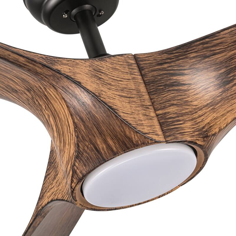 56 in. Integrated LED Indoor&Outdoor Brown Imitation Wood Ceiling Fan with Light Kit and Remote Control - N/A