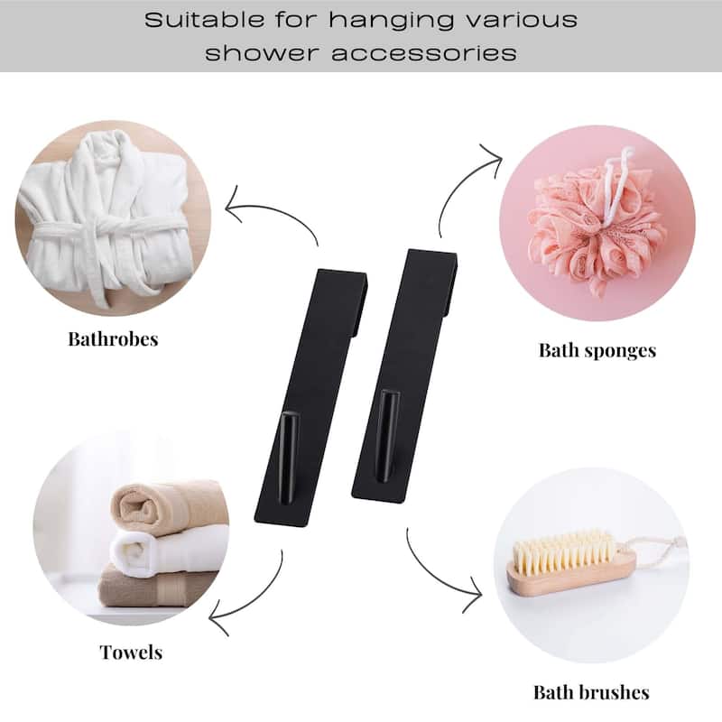 Shower Door Hooks Easy to Install for Frameless Glass Shower Doors - 7"L x 1.3"W x 0.10"D