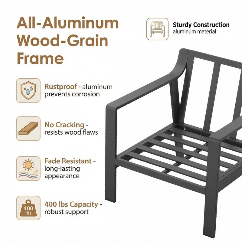 Spruce & Spring Outdoor Patio Furniture Set Aluminum Sofa Accent Chair