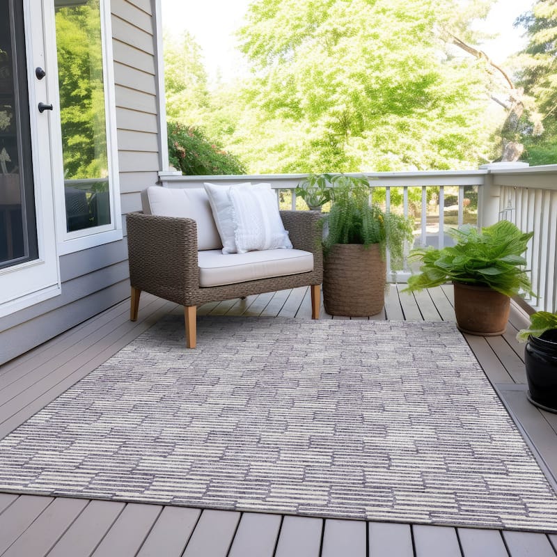 Machine Washable Indoor/ Outdoor Chantille Stripe Blocks Rug - Lilac - 10' x 14'