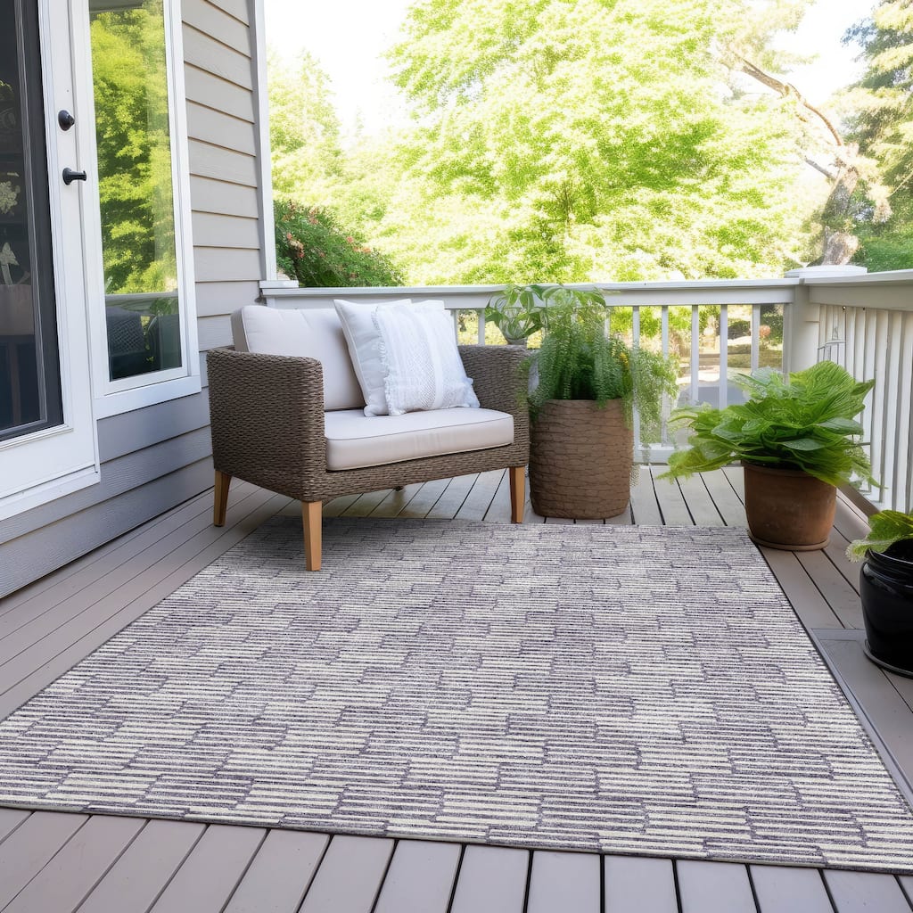 Machine Washable Indoor/ Outdoor Chantille Stripe Blocks Rug