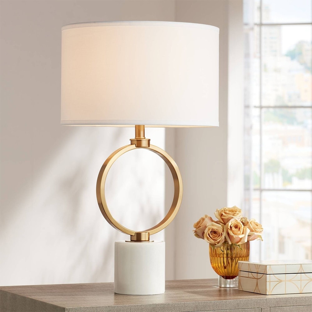 Gold Loop Metal and White Marble Table Lamp 27 x 16